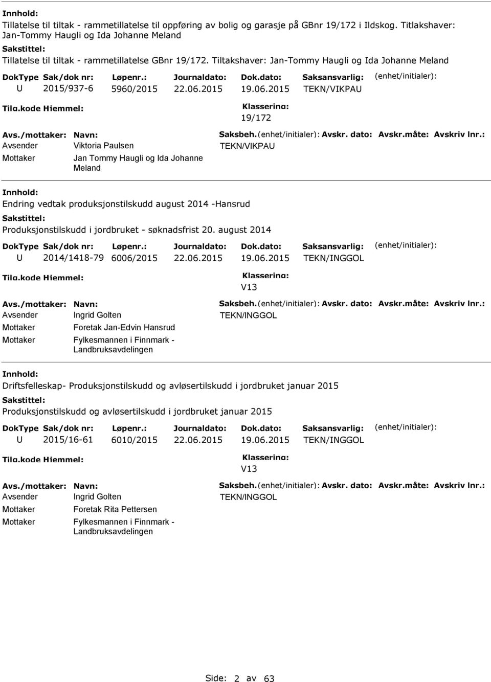 2015 TEKN/VKPA 19/172 Avs./mottaker: Navn: Saksbeh. Avskr. dato: Avskr.måte: Avskriv lnr.