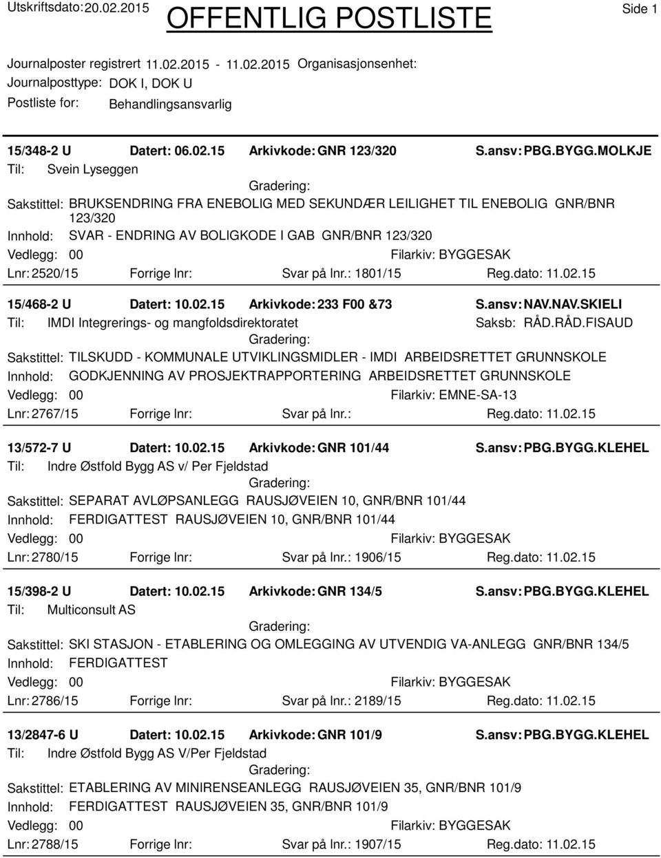 lnr: Svar på lnr.: 1801/15 15/468-2 U Datert: 10.02.15 Arkivkode:233 F00 &73 S.ansv: NAV.NAV.SKIELI Til: IMDI Integrerings- og mangfoldsdirektoratet Saksb: RÅD.