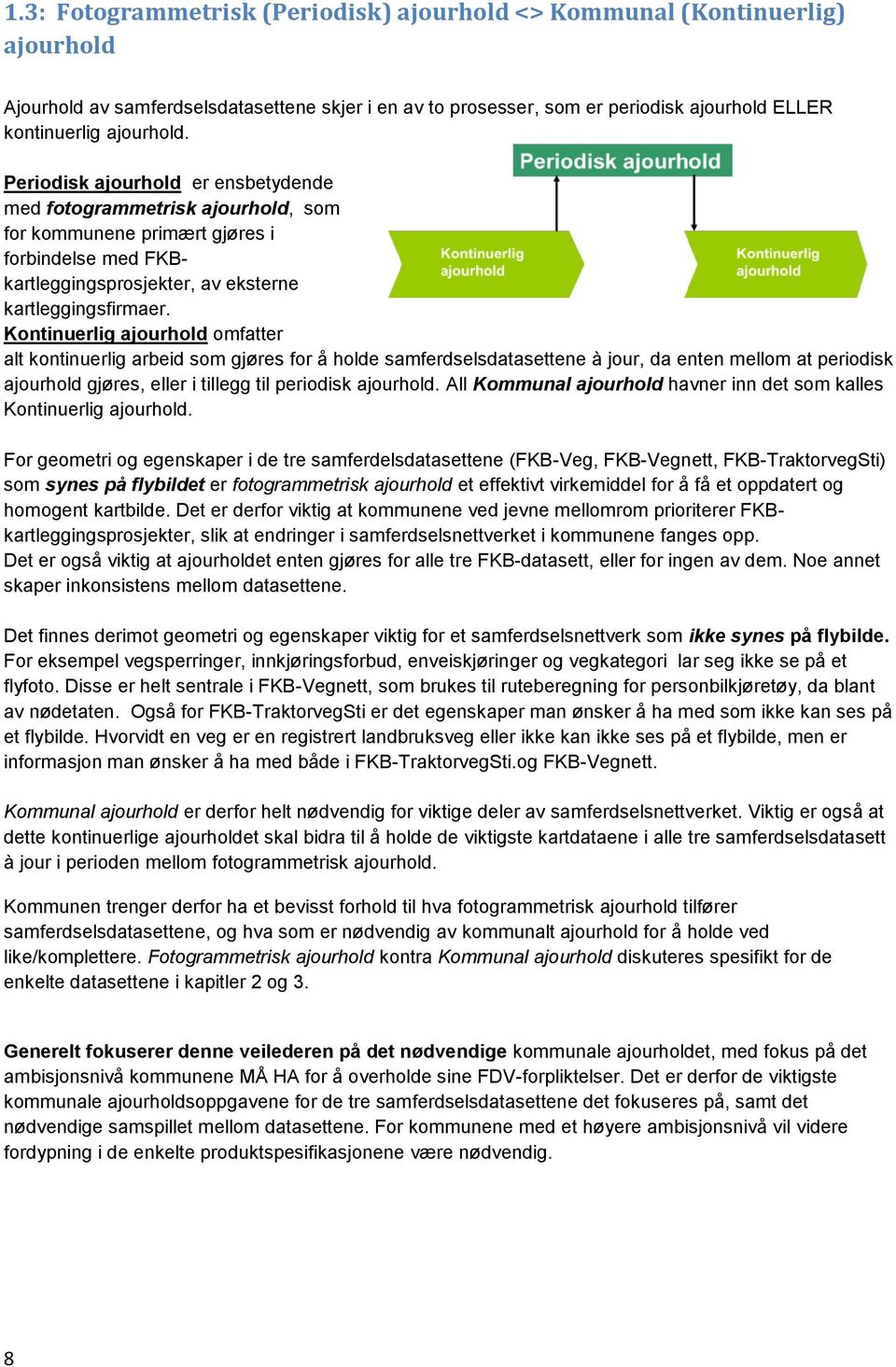 Kontinuerlig ajourhold omfatter alt kontinuerlig arbeid som gjøres for å holde samferdselsdatasettene à jour, da enten mellom at periodisk ajourhold gjøres, eller i tillegg til periodisk ajourhold.