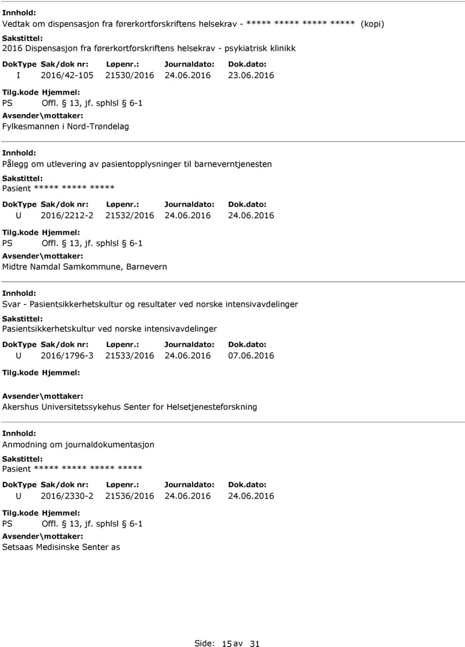 Barnevern Svar - Pasientsikkerhetskultur og resultater ved norske intensivavdelinger Pasientsikkerhetskultur ved norske intensivavdelinger 2016/1796-3 21533/2016 07.06.