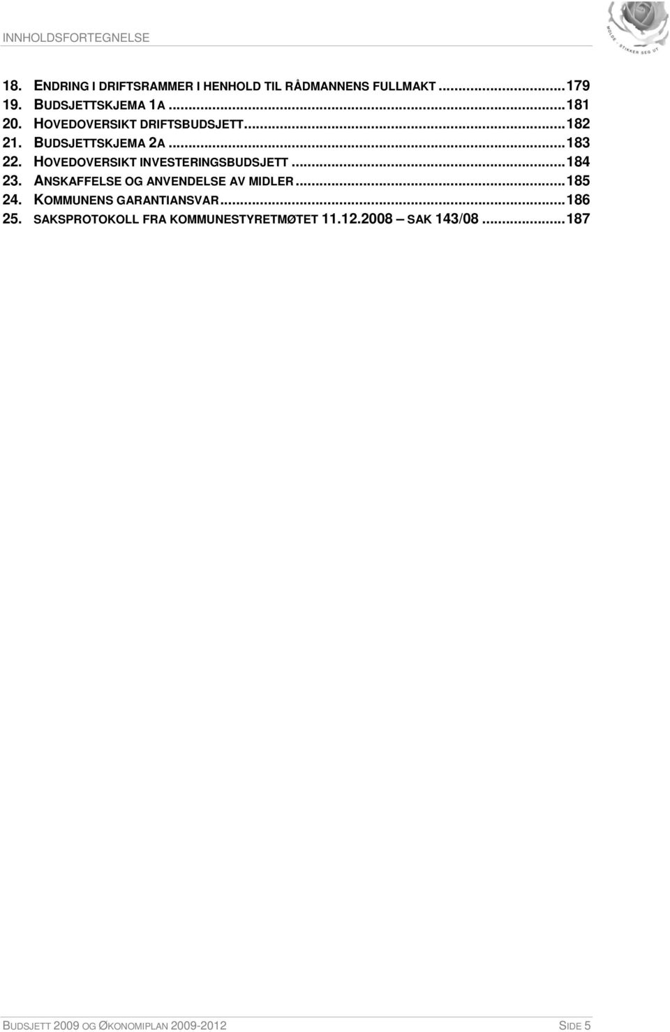 HOVEDOVERSIKT INVESTERINGSBUDSJETT...184 23. ANSKAFFELSE OG ANVENDELSE AV MIDLER...185 24.