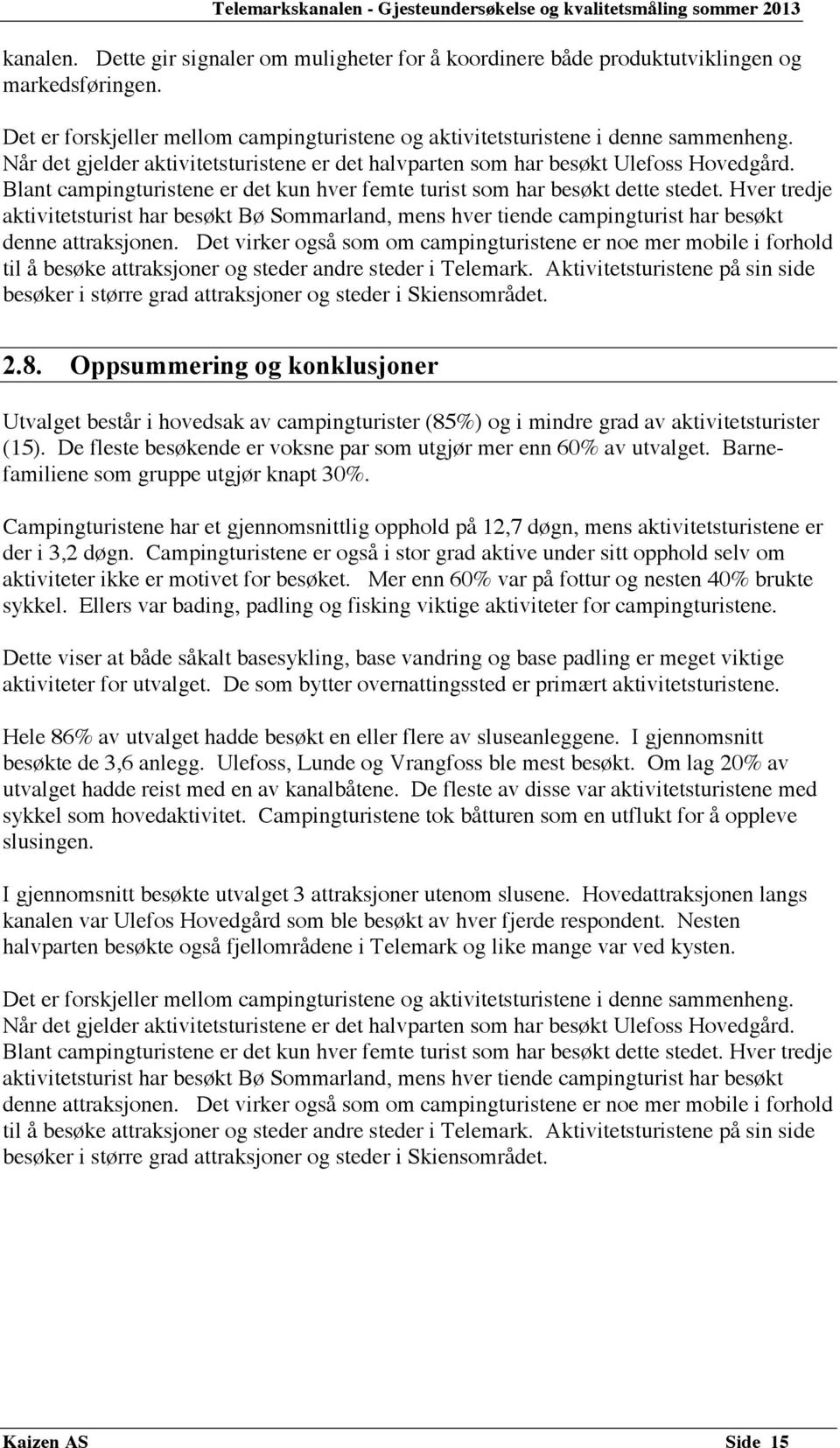 Hver tredje aktivitetsturist har besøkt Bø Sommarland, mens hver tiende campingturist har besøkt denne attraksjonen.