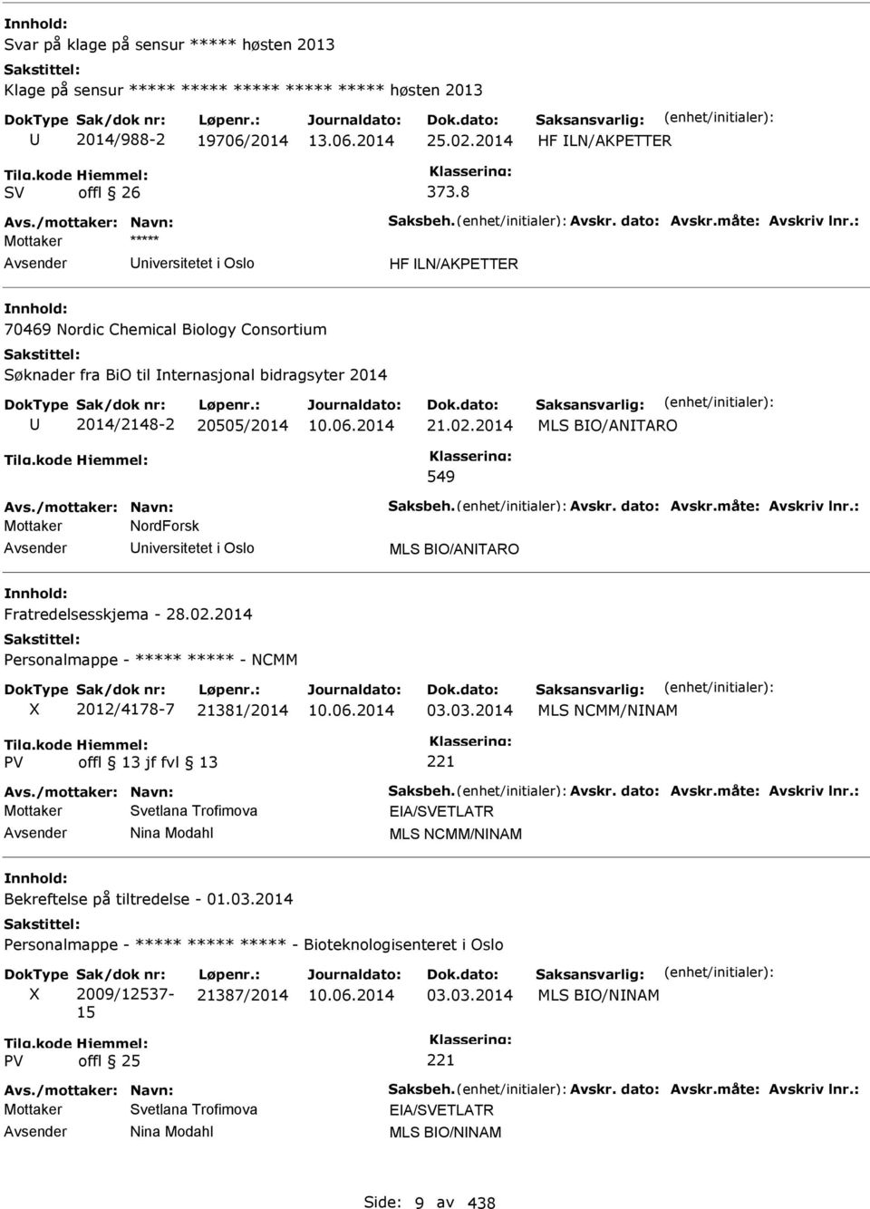 2014 549 MLS BO/ANTARO Avs./mottaker: Navn: Saksbeh. Avskr. dato: Avskr.måte: Avskriv lnr.: Mottaker NordForsk niversitetet i Oslo MLS BO/ANTARO Fratredelsesskjema - 28.02.