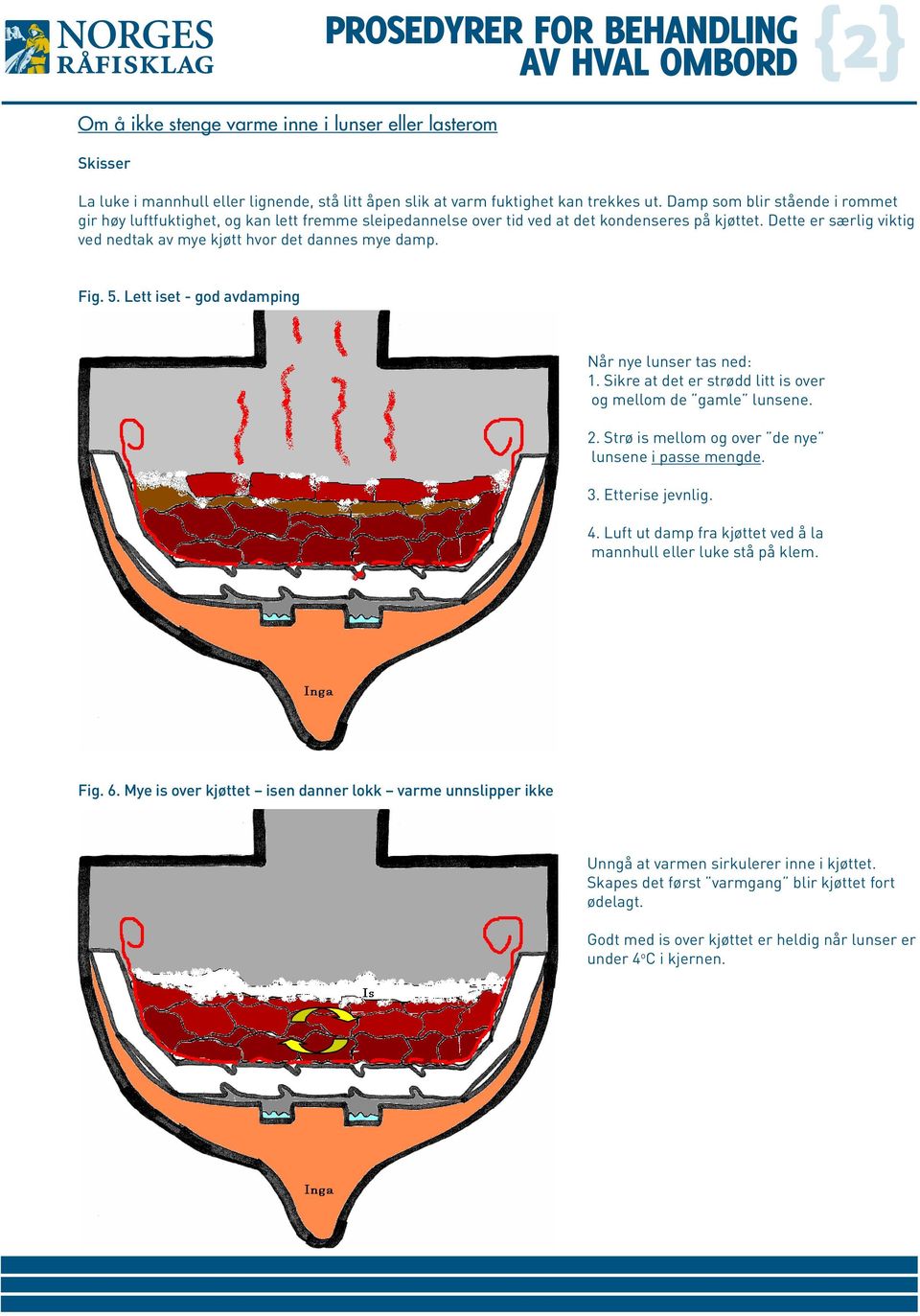 Fig. 5. Lett iset - god avdamping Når nye unser tas ned: 1. Sikre at det er strødd itt is over og meom de game unsene. 2. Strø is meom og over de nye unsene i passe mengde. 3. Etterise jevnig. 4.