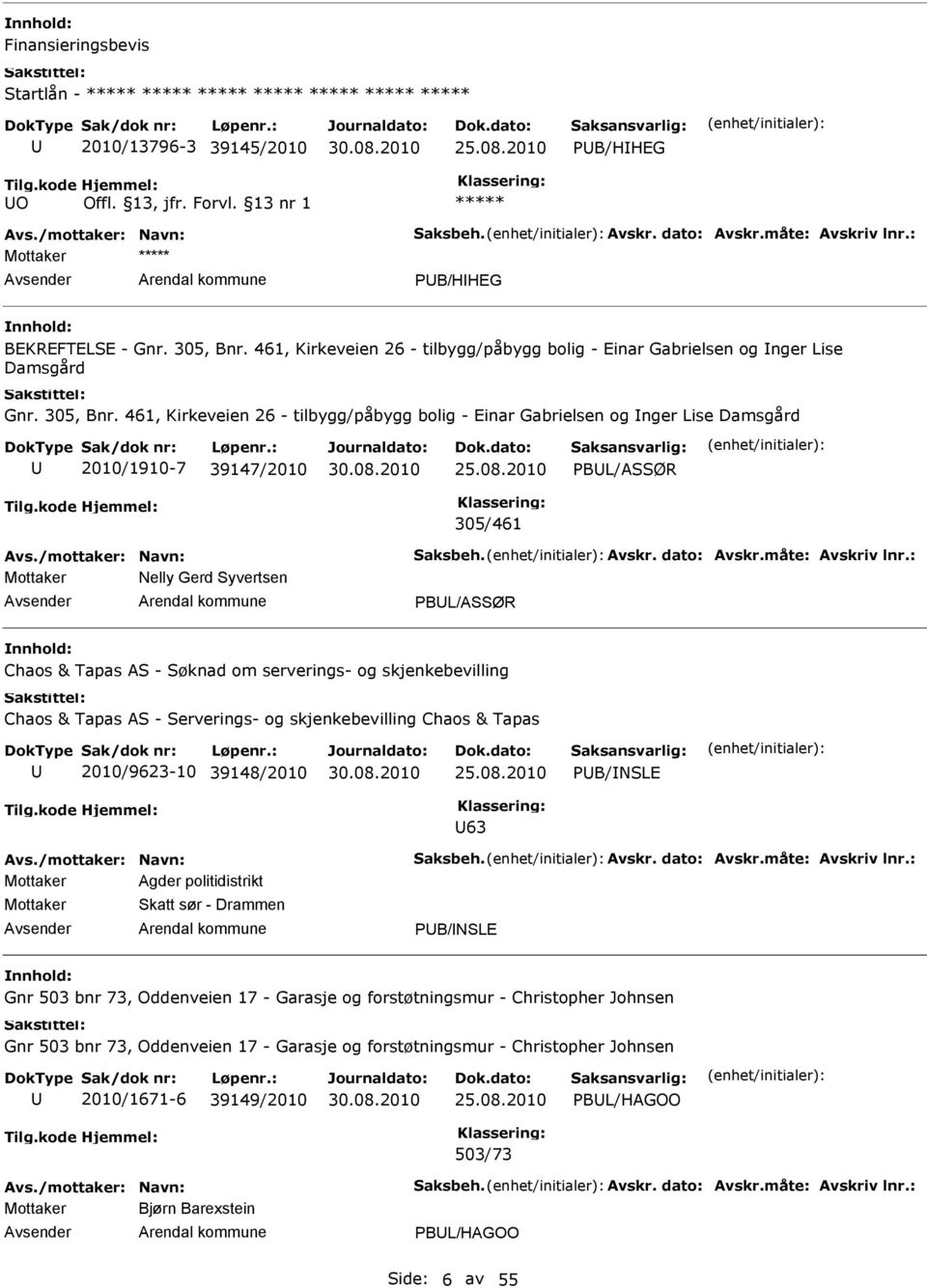 461, Kirkeveien 26 - tilbygg/påbygg bolig - Einar Gabrielsen og nger Lise Damsgård 2010/1910-7 39147/2010 PBL/ASSØR 305/461 Mottaker Nelly Gerd Syvertsen PBL/ASSØR Chaos & Tapas AS - Søknad om