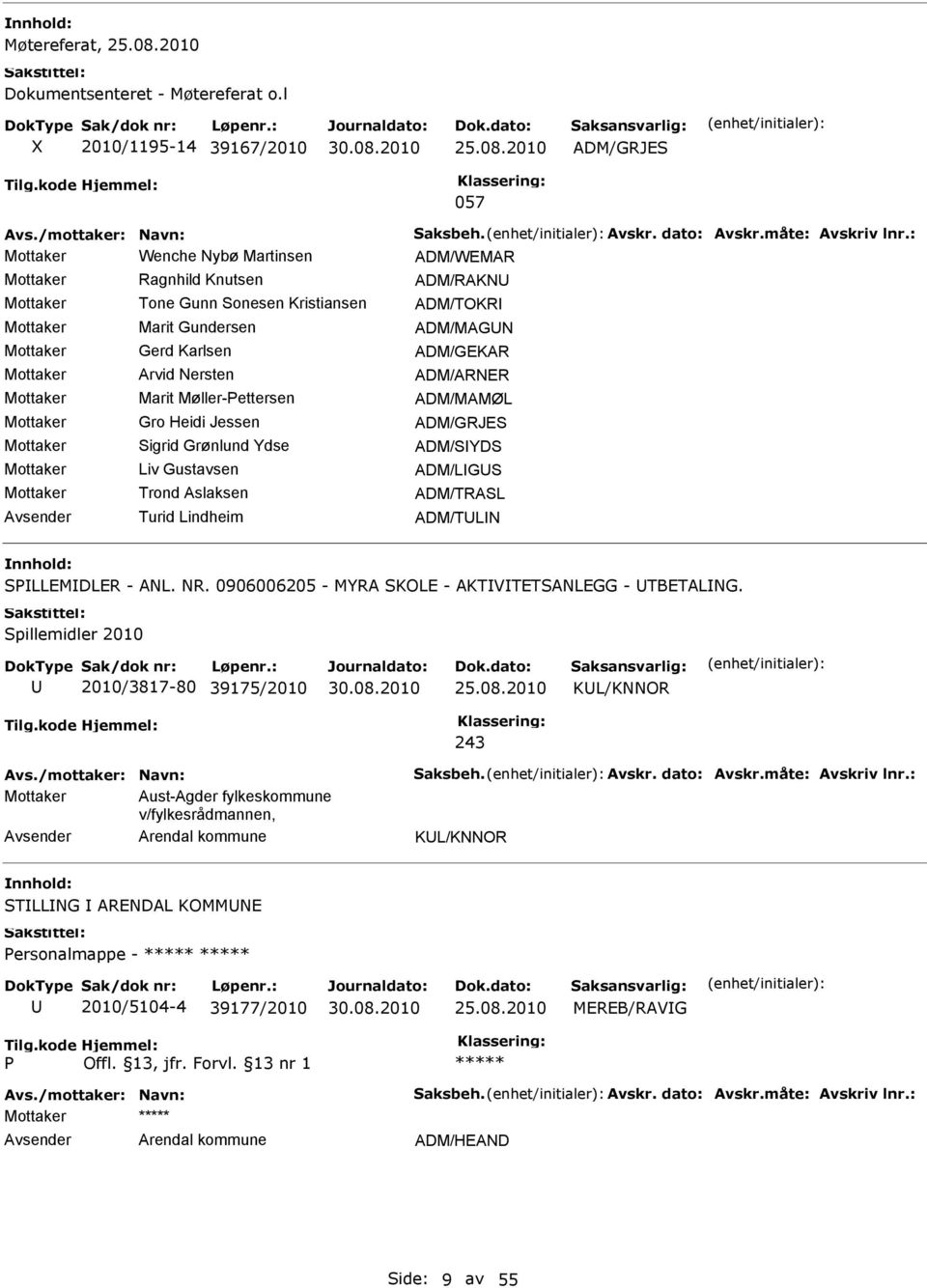 Mottaker Gerd Karlsen ADM/GEKAR Mottaker Arvid Nersten ADM/ARNER Mottaker Marit Møller-Pettersen ADM/MAMØL Mottaker Gro Heidi Jessen ADM/GRJES Mottaker Sigrid Grønlund Ydse ADM/SYDS Mottaker Liv