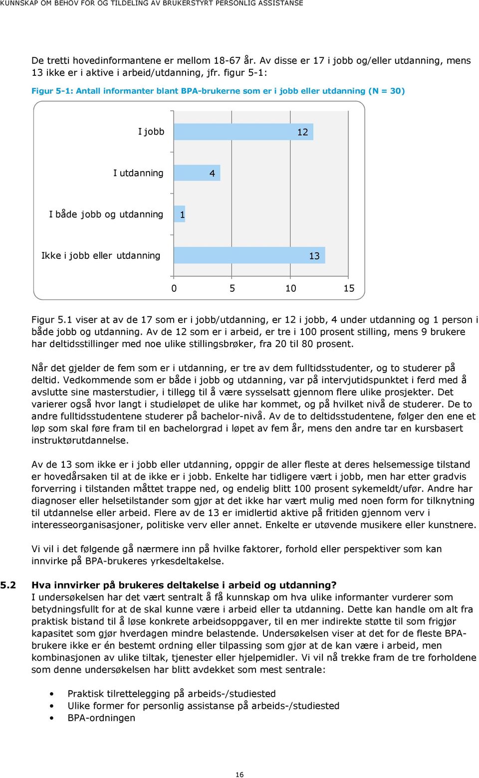 1 viser at av de 17 som er i jobb/utdanning, er 12 i jobb, 4 under utdanning og 1 person i både jobb og utdanning.