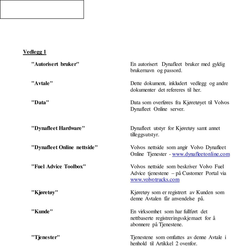 "Dynafleet Hardware" "Dynafleet Online nettside" "Fuel Advice Toolbox" "Kjøretøy" "Kunde" "Tjenester" Dynafleet utstyr for Kjøretøy samt annet tilleggsutstyr.