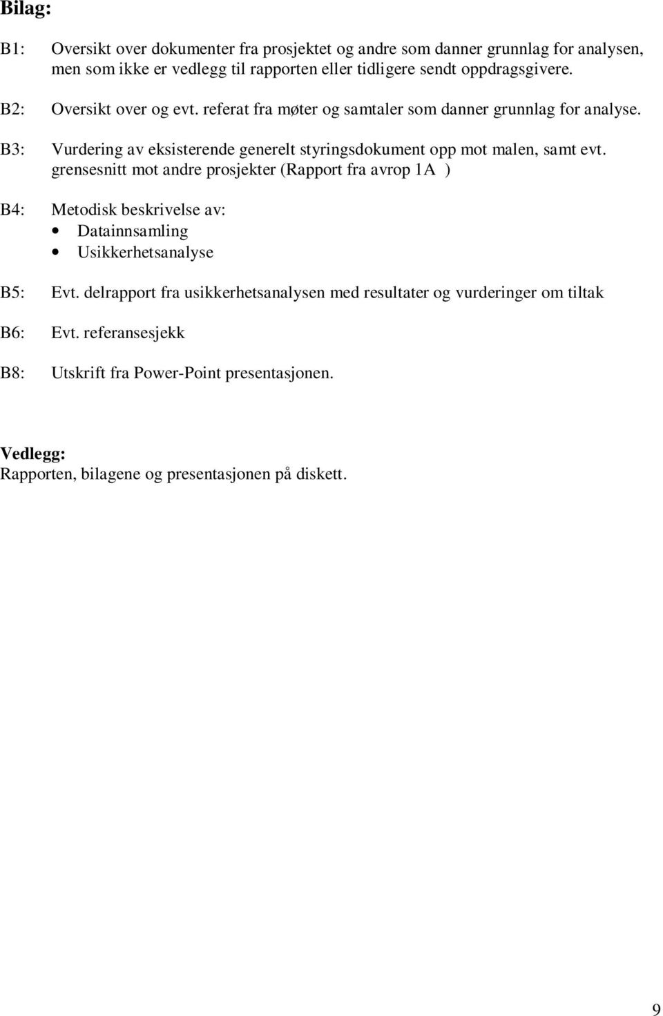 grensesnitt mot andre prosjekter (Rapport fra avrop 1A ) B4: Metodisk beskrivelse av: Datainnsamling Usikkerhetsanalyse B5: Evt.