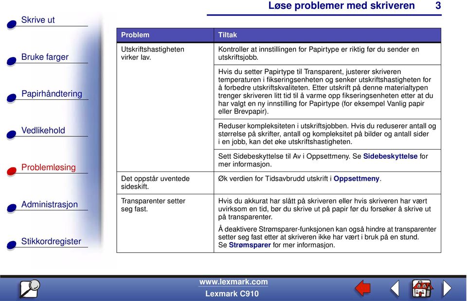 Etter utskrift på denne materialtypen trenger skriveren litt tid til å varme opp fikseringsenheten etter at du har valgt en ny innstilling for Papirtype (for eksempel Vanlig papir eller Brevpapir).