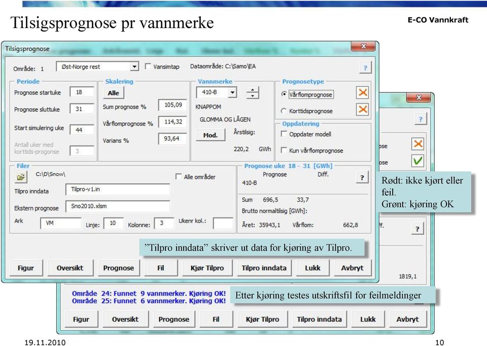 Grønt: kjøring OK Tilpro inndata skriver ut