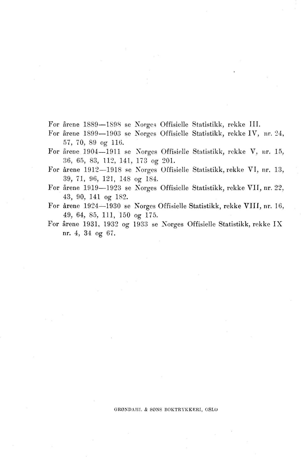 3, 39, 7, 96,, 8 og 8. For Arene 99-93 se Norges Offisielle Statistikk rekke VII, nr., 3, 90, og 8.