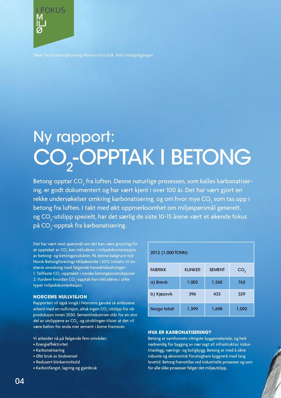 Det har vært gjort en rekke undersøkelser omkring karbonatisering, og om hvor mye CO 2 som tas opp i betong fra luften.