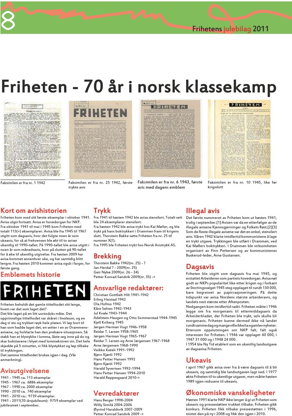 Fra oktober 1941 til mai i 1945 kom Friheten med totalt 113(+) eksemplarer.