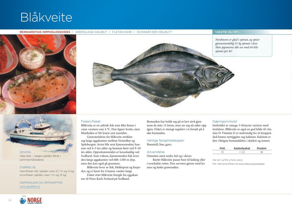 Blåkveita er en arktisk fisk som ikke finnes i vann varmere enn 4 C. Den ligner kveite, men blindsiden er litt lysere enn øyesiden.