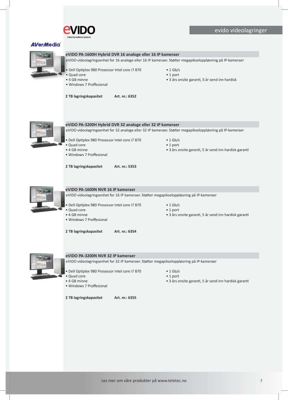 lagringskapasitet Art. nr.: 6352 evido PA-3200H Hybrid DVR 32 analoge eller 32 IP kameraer evido videolagringsenhet for 32 analoge eller 32 IP kameraer.