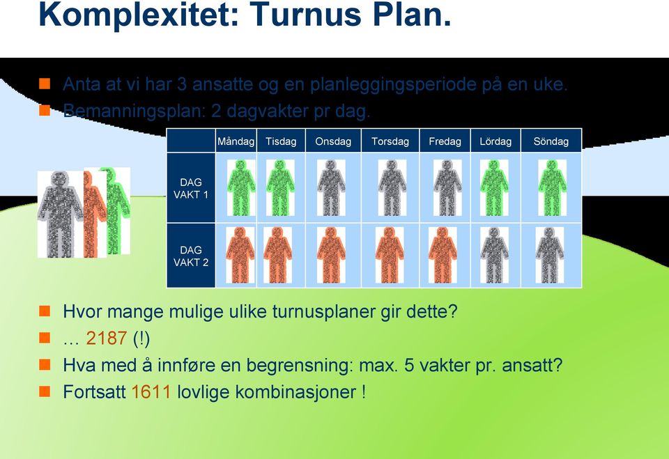 Måndag Tisdag Onsdag Torsdag Fredag Lördag Söndag DAG VAKT 1 DAG VAKT 2 Hvor mange