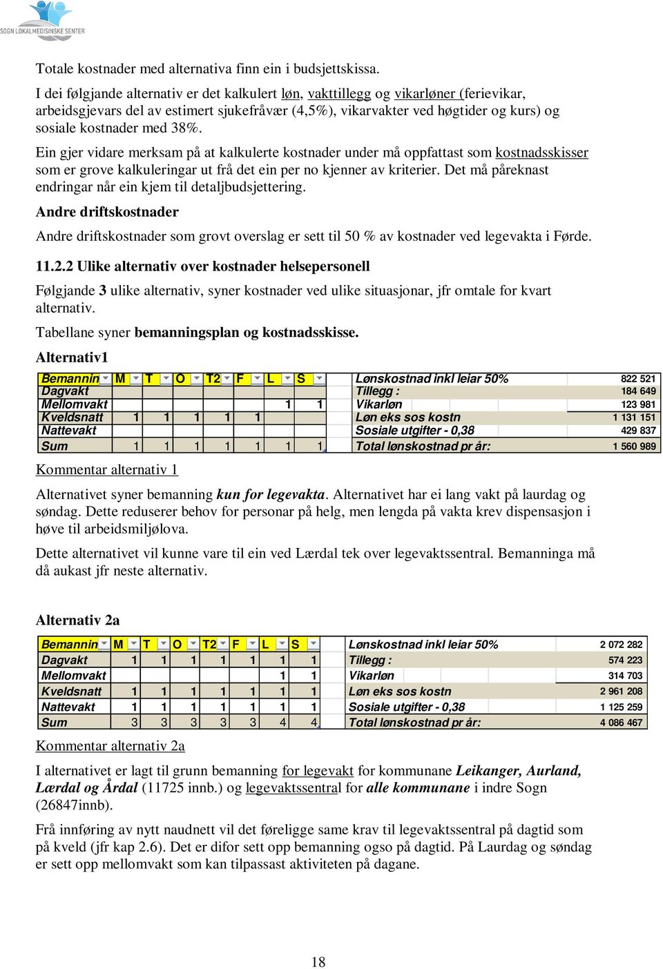 38%. Ein gjer vidare merksam på at kalkulerte kostnader under må oppfattast som kostnadsskisser som er grove kalkuleringar ut frå det ein per no kjenner av kriterier.