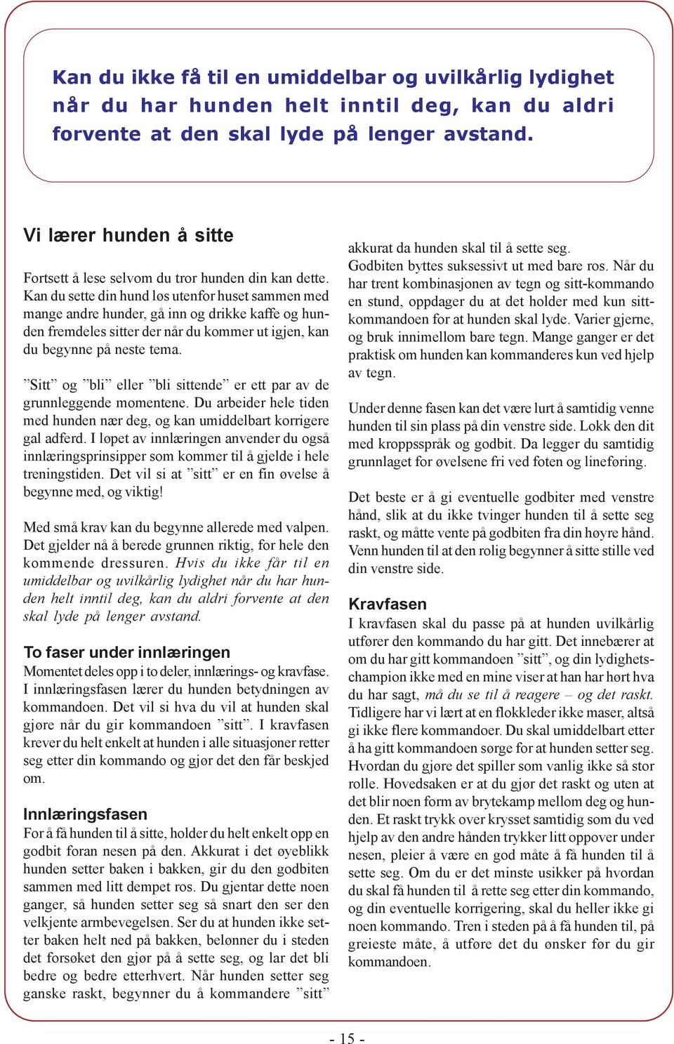 Kan du sette din hund løs utenfor huset sammen med mange andre hunder, gå inn og drikke kaffe og hunden fremdeles sitter der når du kommer ut igjen, kan du begynne på neste tema.