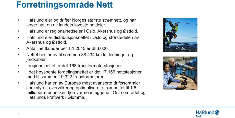 434 km luftledninger og jordkabler. I regionalnettet er det 168 transformatorstasjoner. I det høyspente fordelingsnettet er det 17.156 nettstasjoner med til sammen 19.