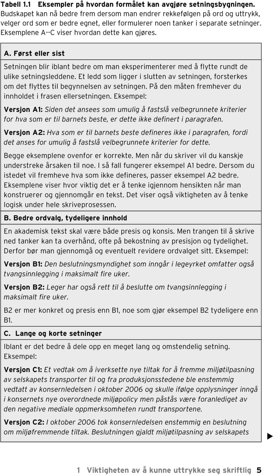 A. Først eer sist Setningen bir ibant bedre om man eksperimenterer med å fytte rundt de uike setningseddene.