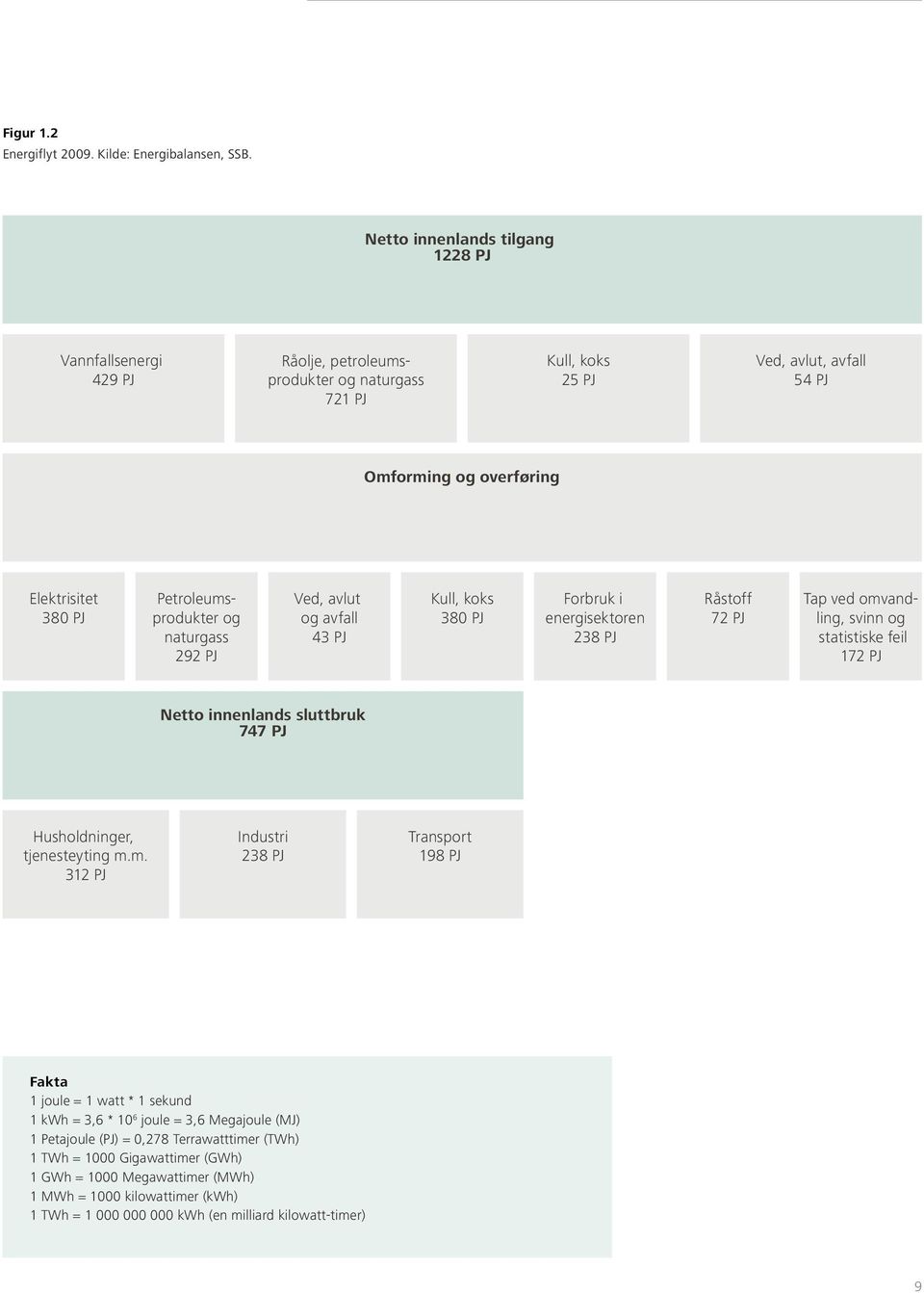 Petroleumsprodukter og naturgass 292 PJ Ved, avlut og avfall 43 PJ Kull, koks 380 PJ Forbruk i energisektoren 238 PJ Råstoff 72 PJ Tap ved omvandling, svinn og statistiske feil 172 PJ Netto