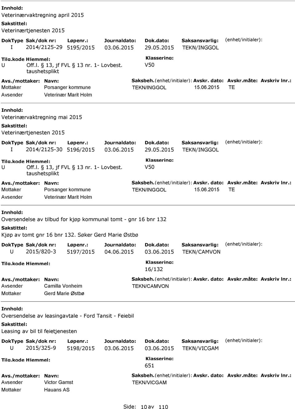 måte: Avskriv lnr.: TEKN/NGGOL 15.06.2015 TE Avsender Veterinær Marit Holm Oversendelse av tilbud for kjøp kommunal tomt - gnr 16 bnr 132 Kjøp av tomt gnr 16 bnr 132.