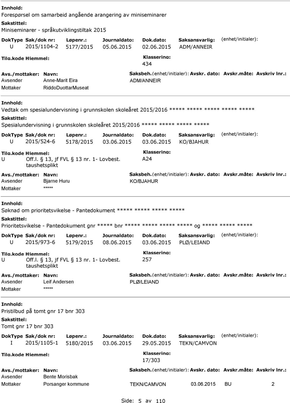 : Avsender Anne-Marit Eira ADM/ANNER Mottaker RiddoDuottarMuseat Vedtak om spesialundervisning i grunnskolen skoleåret 2015/2016 ***** ***** ***** ***** ***** Spesialundervisning i grunnskolen