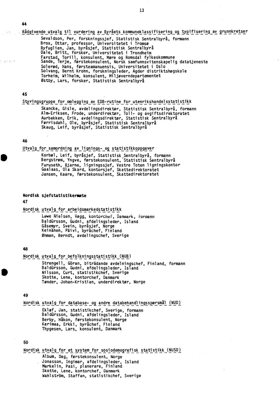 førstekonsulent, Norsk samfunnsvitenskapelig datatjeneste Solerød, Hans, førsteamanuensis, Universitetet i Oslo Solvang, Bernt Krohn, forskningsleder, Agder distriktshøgskole Torheim, Wilhelm,