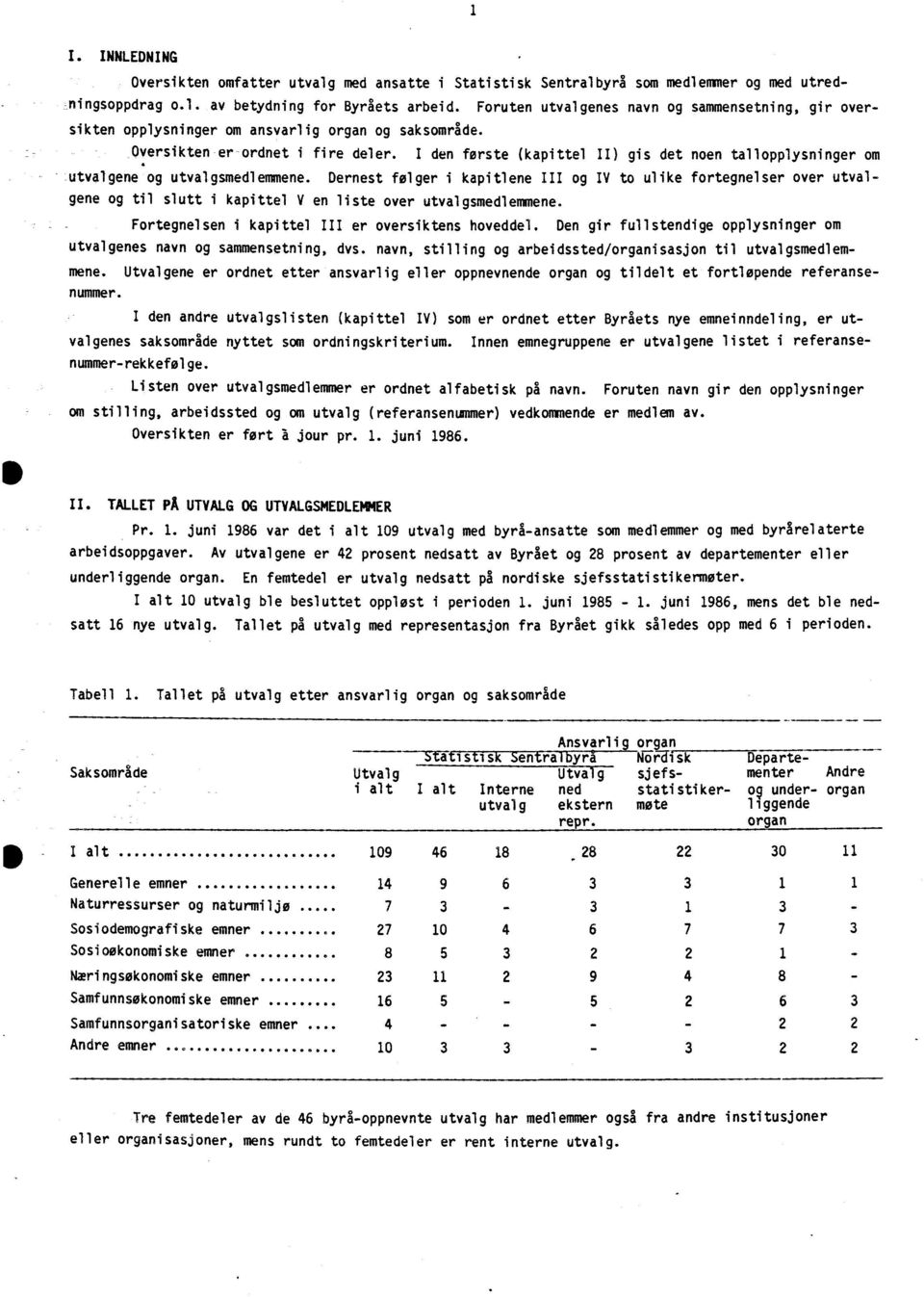 I den første (kapittel II) gis det noen tallopplysninger om utvalgene og utvalgsmedlemmene.