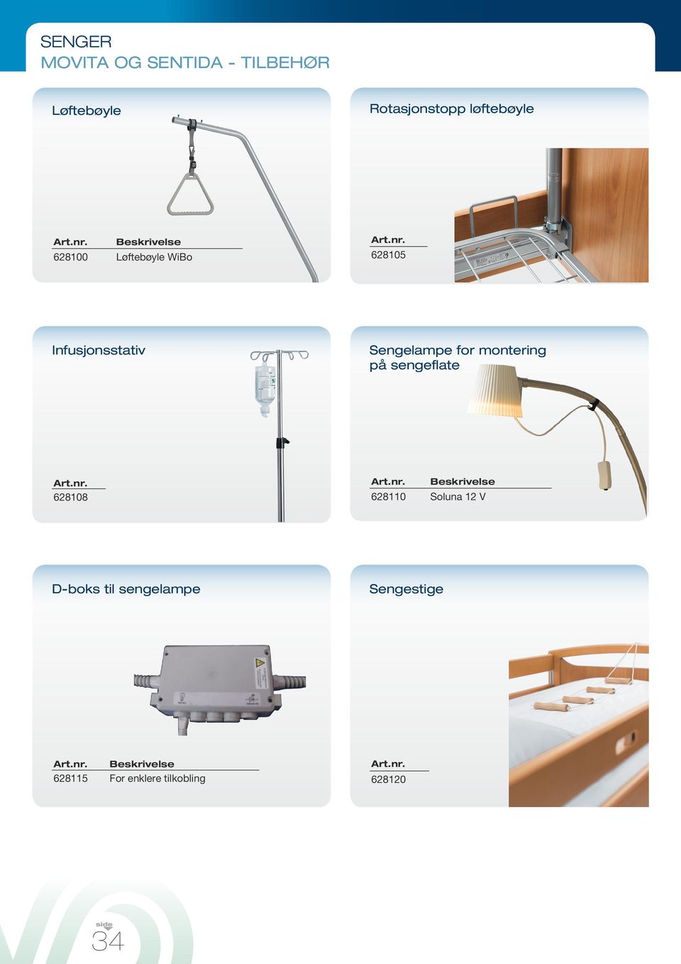 montering på sengeflate 628108 Beskrivelse 628110 Soluna 12 V D-boks til