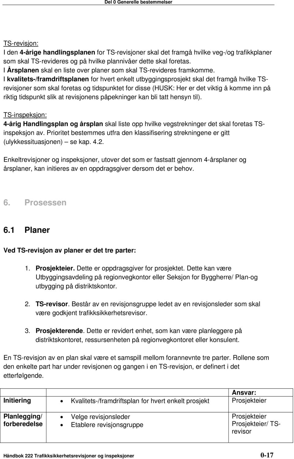 I kvalitets-/framdriftsplanen for hvert enkelt utbyggingsprosjekt skal det framgå hvilke TSrevisjoner som skal foretas og tidspunktet for disse (HUSK: Her er det viktig å komme inn på riktig