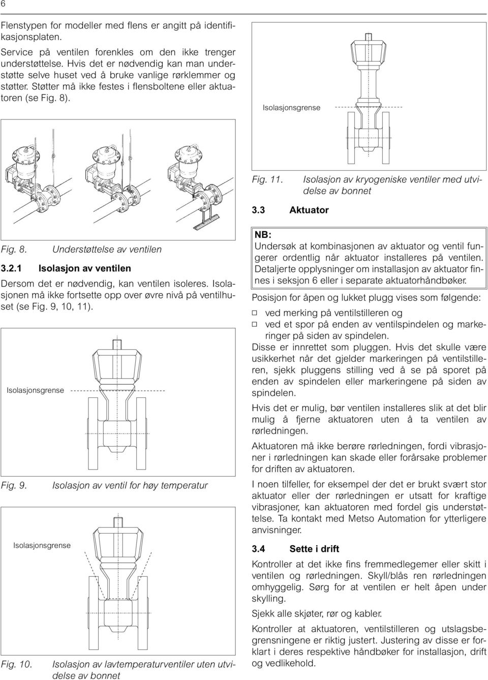 Isolasjon av kryogeniske ventiler med utvidelse av bonnet 3.3 Aktuator Fig. 8. Understøttelse av ventilen 3.2.1 Isolasjon av ventilen Dersom det er nødvendig, kan ventilen isoleres.