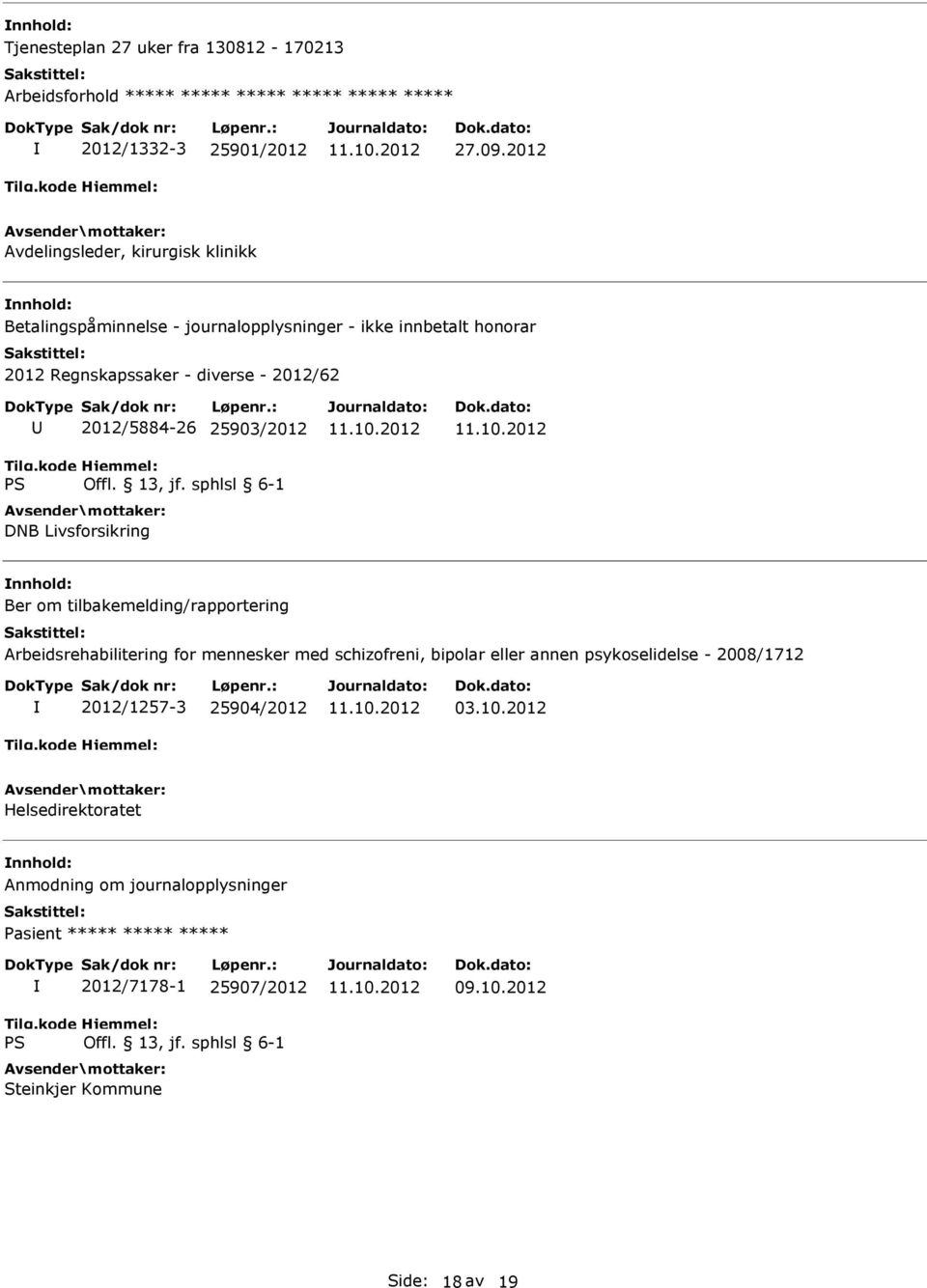 2012/62 2012/5884-26 25903/2012 DNB Livsforsikring Ber om tilbakemelding/rapportering Arbeidsrehabilitering for mennesker med schizofreni,