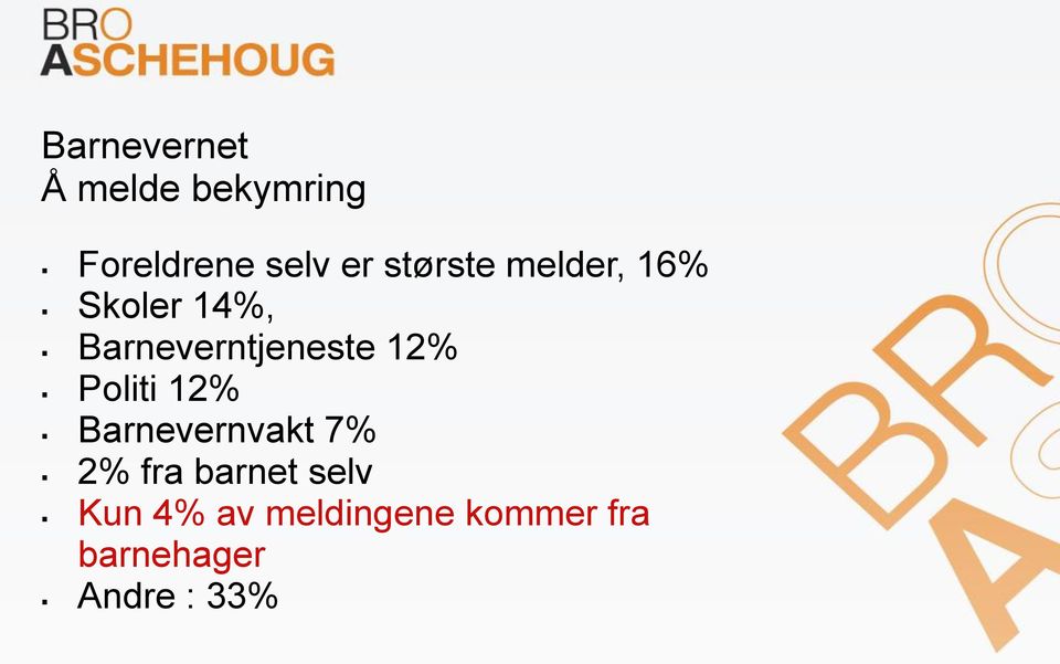 12% Politi 12% Barnevernvakt 7% 2% fra barnet selv