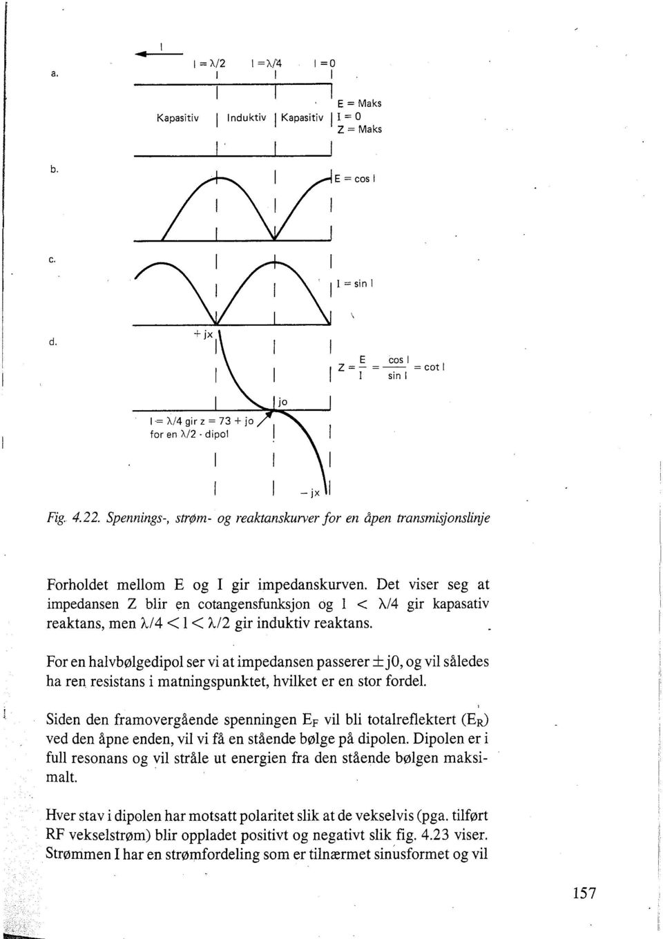 Det viser seg at impedansen Z blir en cotangensfunksjon og 1 < h14 gir kapasativ reaktans, men hl4 < 1 < hl2 gir induktiv reaktans.