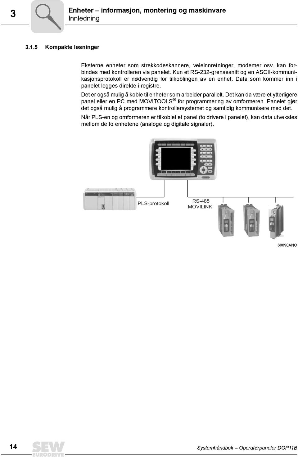 Det er også mulig å koble til enheter som arbeider parallelt. Det kan da være et ytterligere panel eller en PC med MOVTOOLS for programmering av omformeren.