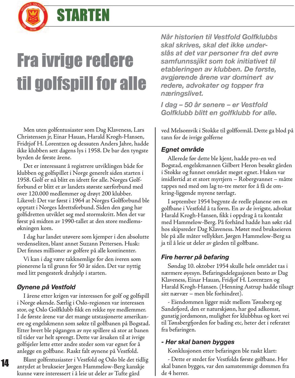 Det er interessant å registrere utviklingen både for klubben og golfspillet i Norge generelt siden starten i 1958. Golf er nå blitt en idrett for alle.