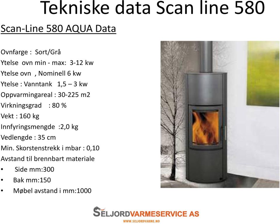 Virkningsgrad : 80 % Vekt : 160 kg Innfyringsmengde :2,0 kg Vedlengde: 35 cm Min.