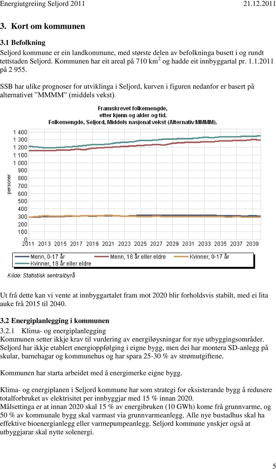 SSB har ulike prognoser for utviklinga i Seljord, kurven i figuren nedanfor er basert på alternativet MMMM (middels vekst).