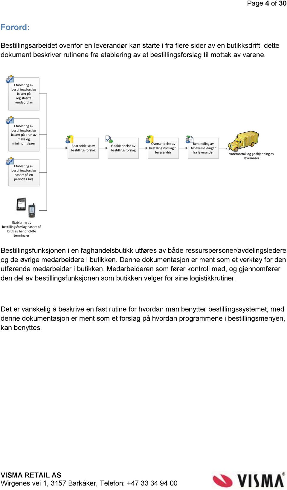 Etablering av bestillingsforslag basert på registrerte kundeordrer Etablering av bestillingsforslag basert på bruk av maks og minimumslager Bearbeidelse av bestillingsforslag Godkjennelse av