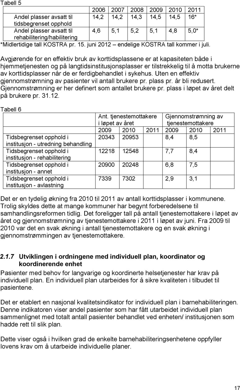 Avgjørende for en effektiv bruk av korttidsplassene er at kapasiteten både i hjemmetjenesten og på langtidsinstitusjonsplasser er tilstrekkelig til å motta brukerne av korttidsplasser når de er