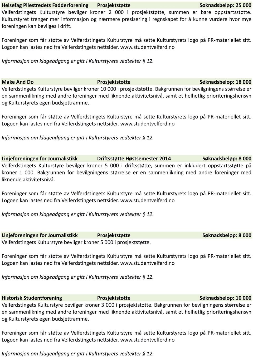 Make And Do Prosjektstøtte Søknadsbeløp: 18 000 Velferdstingets Kulturstyre bevilger kroner 10 000 i prosjektstøtte.