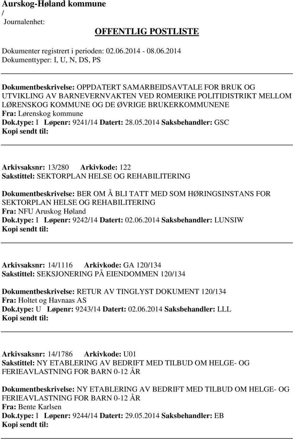 2014 Saksbehandler: GSC Arkivsaksnr: 13280 Arkivkode: 122 Sakstittel: SEKTORPLAN HELSE OG REHABILITERING Dokumentbeskrivelse: BER OM Å BLI TATT MED SOM HØRINGSINSTANS FOR SEKTORPLAN HELSE OG