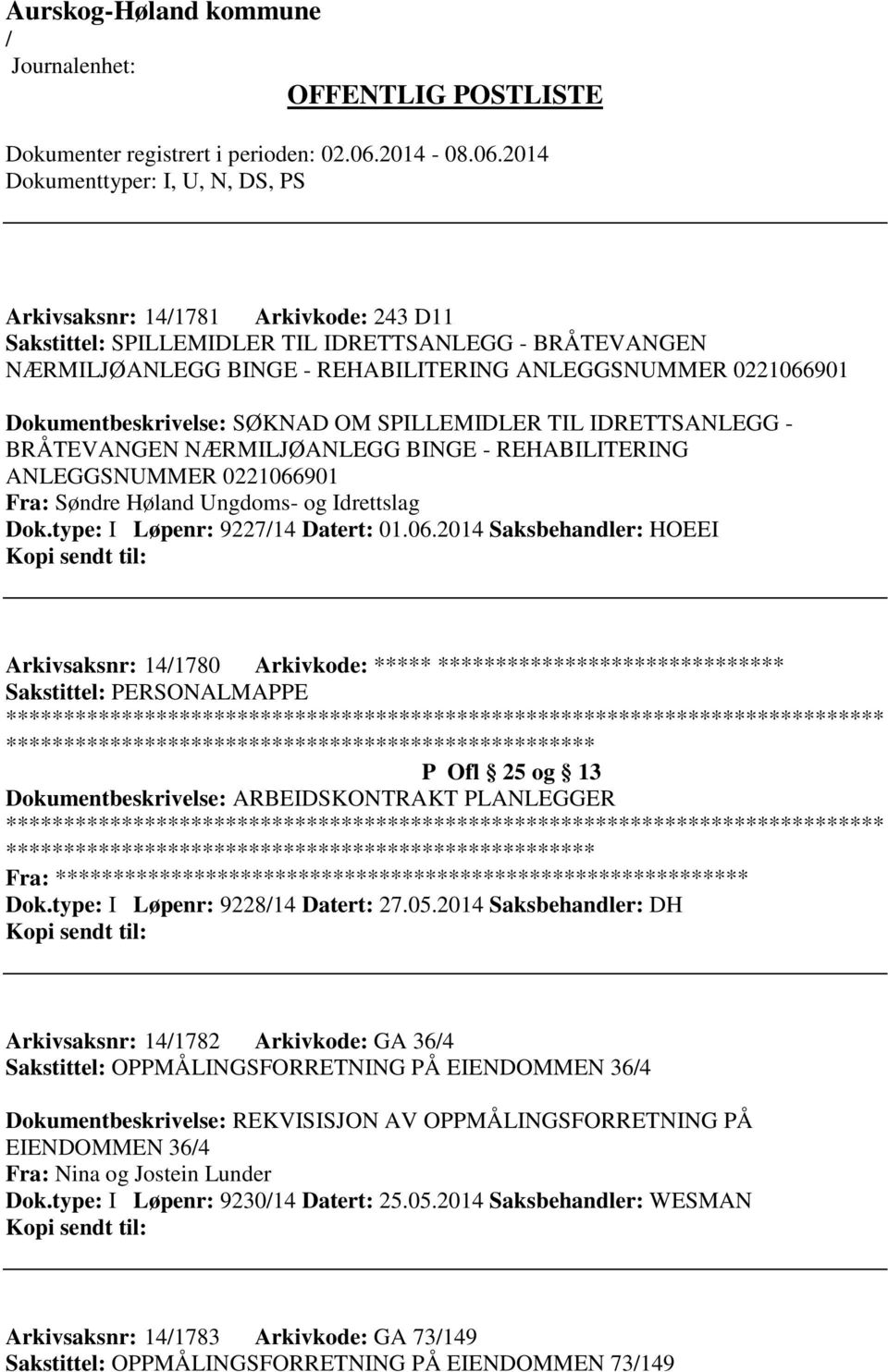 901 Fra: Søndre Høland Ungdoms- og Idrettslag Dok.type: I Løpenr: 922714 Datert: 01.06.