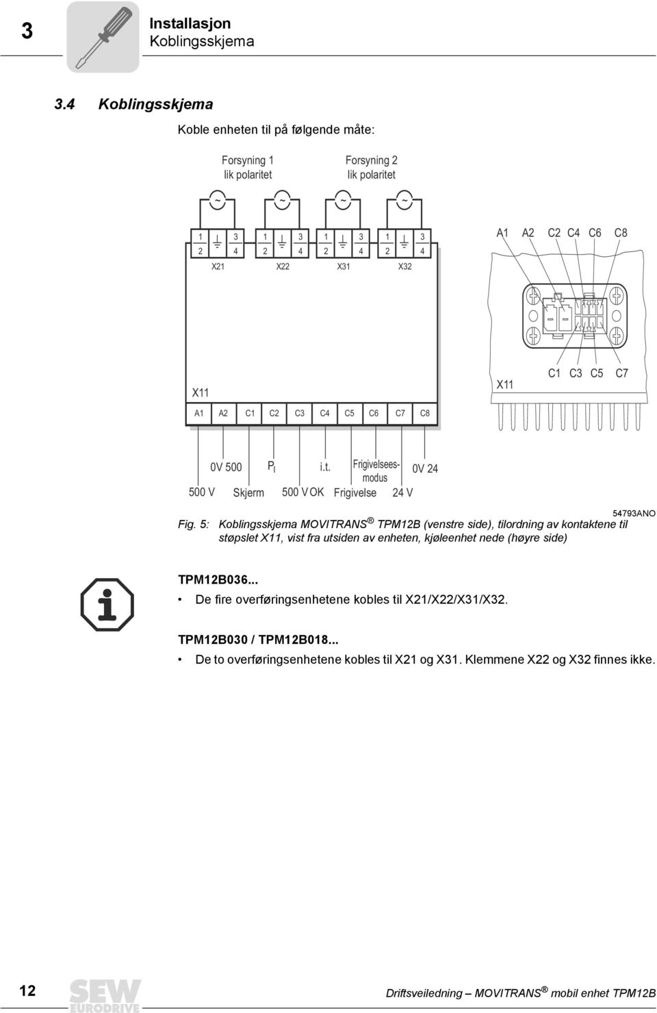 X11 C1 C3 C5 C7 A1 A2 C1 C2 C3 C4 C5 C6 C7 C8 0V 500 P I i.t. Frigivelseesmodus 0V 24 500 V Skjerm 500 V OK Frigivelse 24 V Fig.