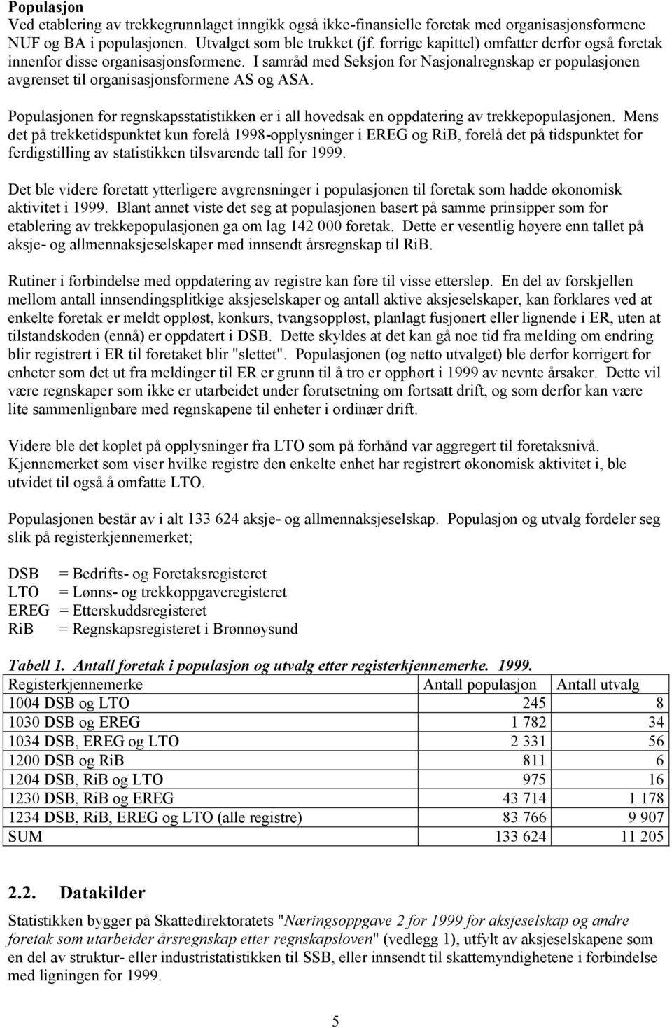 Populasjonen for regnskapsstatistikken er i all hovedsak en oppdatering av trekkepopulasjonen.