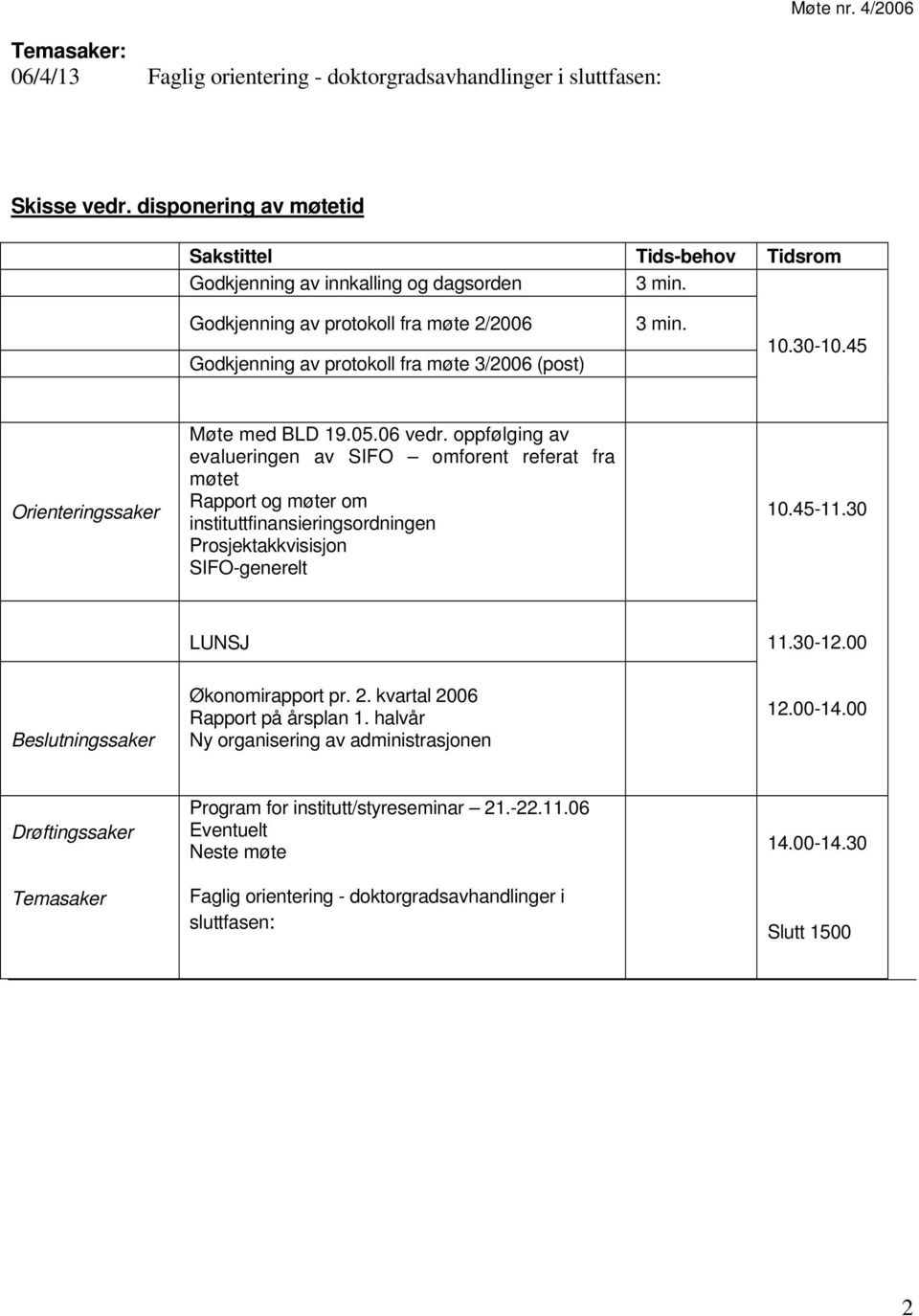 30-10.45 Orienteringssaker Møte med BLD 19.05.06 vedr.