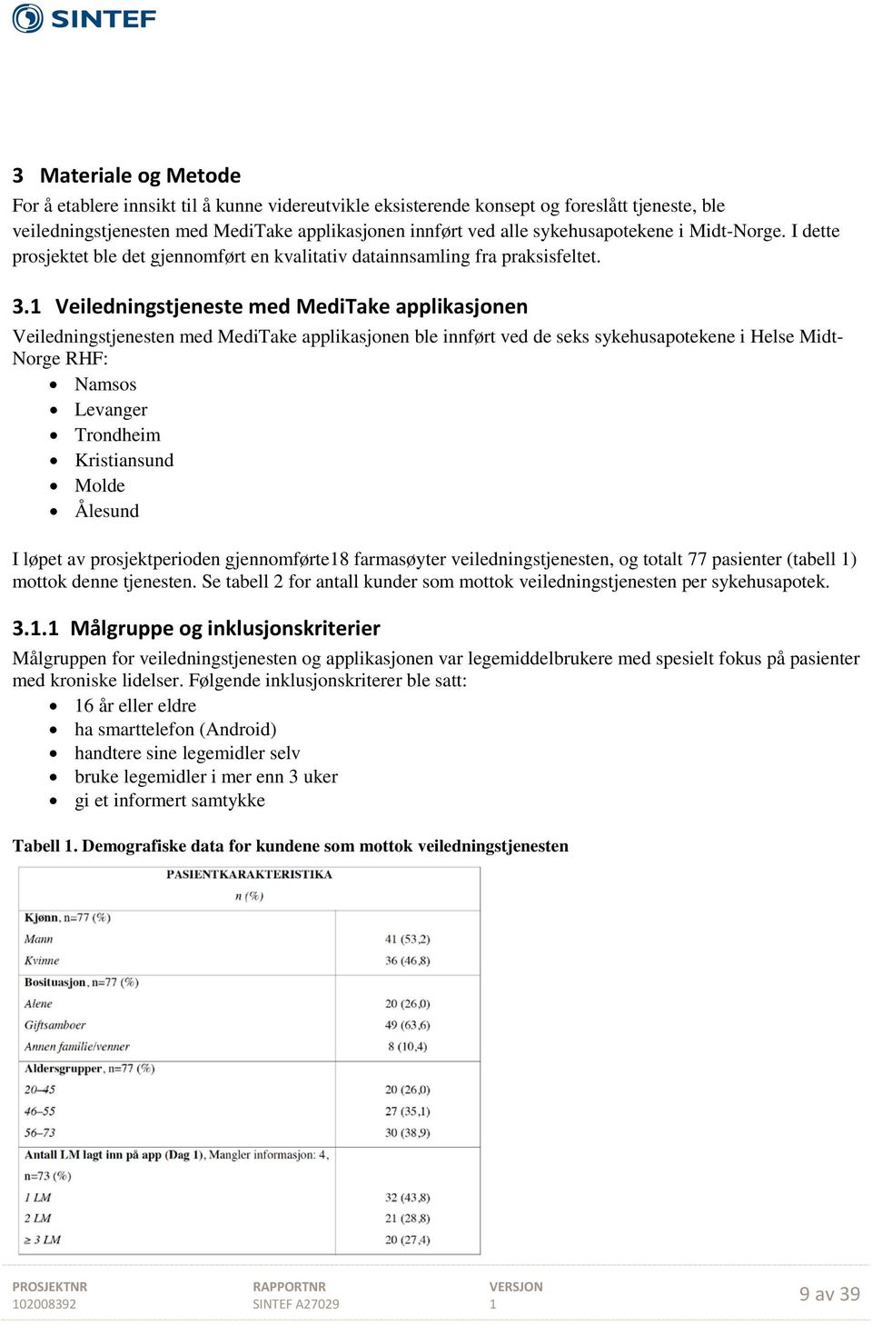 Veiledningstjeneste med MediTake applikasjonen Veiledningstjenesten med MediTake applikasjonen ble innført ved de seks sykehusapotekene i Helse Midt- Norge RHF: Namsos Levanger Trondheim Kristiansund