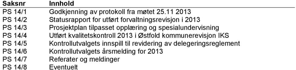 opplæring og spesialundervisning PS 14/4 Utført kvalitetskontroll 2013 i Østfold kommunerevisjon IKS PS